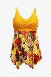 Plus Size Floral Two-Tone Asymmetrical Hem Two-Piece Tankini