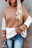 Contrasting Color High Neck Knitted Sweater