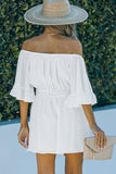 Off-Shoulder Smocked Waist Flounce Sleeve Romper