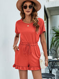 Drawstring Waist Ruffled Short Sleeve Romper Playsuit