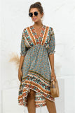 Boho Printed Bohemian V Neck Dress