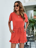 Drawstring Waist Ruffled Short Sleeve Romper Playsuit