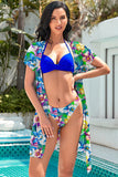 Sunset And Swim Floral Belted Dress And Halter Neck Bikini Set