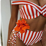 Summertime Sensation Striped High Waisted Cut Out Lace Up Tie Side Bikini