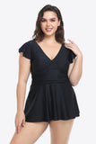 Plus Size Ruffled Plunge Swim Dress and Bottoms Set Tankini