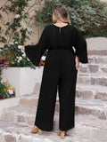 Plus Size V-Neck Long Sleeve Wide Leg Jumpsuit