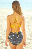 Tie Back Crisscross Bikini And Printed Swim Bottoms Set