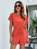 Drawstring Waist Ruffled Short Sleeve Romper Playsuit