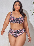 Sunset And Swim Plus Size Printed Drawstring Detail Bikini Set