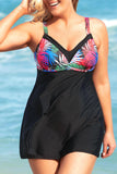 Plus Size Botanical Print Two-Tone Two-Piece Tankini Swimsuit