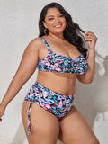 Sunset And Swim Plus Size Printed Drawstring Detail Bikini Set