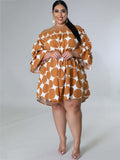 Chiffon Flare Sleeve Printed Mini Dresses Loveclb