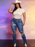 Denim High Waist Cut Out Flare Jeans Loveclb