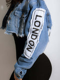 Denim Long Sleeve Letter Print Short Jackets Loveclb