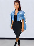 Denim Long Sleeve Letter Print Short Jackets Loveclb