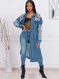 Denim Long Sleeve Ripped Bodycon Coats Loveclb