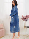 Denim Long Sleeve Ripped Button Long Coats Loveclb