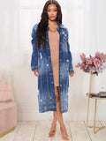 Denim Long Sleeve Ripped Button Long Coats