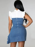 Denim Patchwork Flouncing Mini Dresses Loveclb