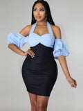 Denin Patchwork Off Shoulder Mini Dresses Loveclb