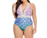 Siren's Elegance Plunge Plus Size V Neck Mermaid Swimsuit