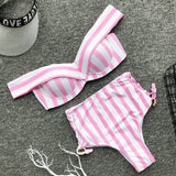 Summertime Sensation Striped High Waisted Cut Out Lace Up Tie Side Bikini