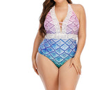 Siren's Elegance Plunge Plus Size V Neck Mermaid Swimsuit