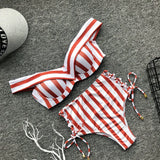 Summertime Sensation Striped High Waisted Cut Out Lace Up Tie Side Bikini