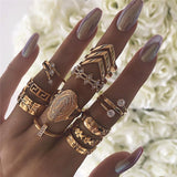 Sunset Boho Vintage Gold Ring Set