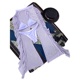 3 Piece Bikini Set With Transparent Mesh Ruffled Beach Cover Up Pants