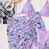 Premium Halter Butterfly Printed Bikini Set With Beach Cover Up Skirt