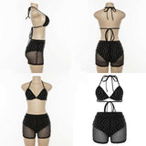 Mesh Rhinestone 2 Piece Set Bikini Top And Shorts