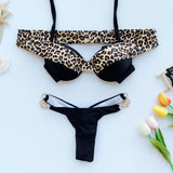 Leopard Deluxe Bling Push Up Thong Bikini