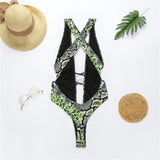 Neon Snake Bandage Cut Out Thong Swimsuit