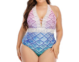 Siren's Elegance Plunge Plus Size V Neck Mermaid Swimsuit