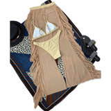 3 Piece Bikini Set With Transparent Mesh Ruffled Beach Cover Up Pants