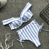 Summertime Sensation Striped High Waisted Cut Out Lace Up Tie Side Bikini