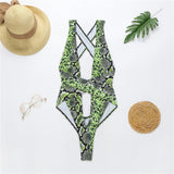 Neon Snake Bandage Cut Out Thong Swimsuit