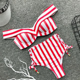 Summertime Sensation Striped High Waisted Cut Out Lace Up Tie Side Bikini