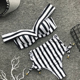 Summertime Sensation Striped High Waisted Cut Out Lace Up Tie Side Bikini