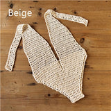 See Through Deep Plunge Boho Crochet One Piece Swimsuit