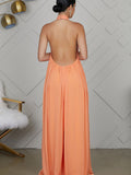 Halter Neck Sleeveless Backless Wide Leg Jumpsuit Loveclb