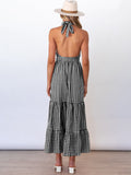 Halter Sleeveless Backless Plaid Maxi Dresses Loveclb