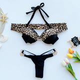 Leopard Deluxe Bling Push Up Thong Bikini