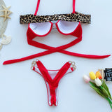 Leopard Deluxe Bling Push Up Thong Bikini