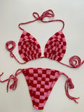 Sunset Goddess Multi Color Checkered Crochet Bikini