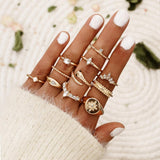 Sunset Boho Vintage Gold Ring Set