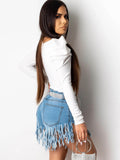 High Waist Tassel Hem Short Jeans Loveclb