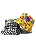 Houndstooth Smiling Face Print Bucket Hat Loveclb