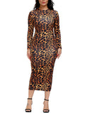 Leopard Print Tunic Bodycon Maxi Pencil Dresses Loveclb